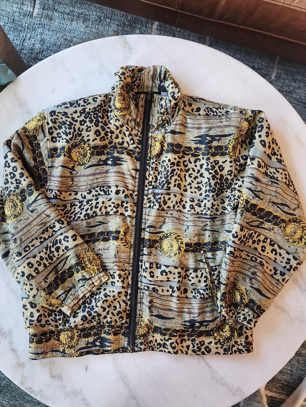 Vintage 90s Silk Leopard Chain Windbreaker Jacket Size Small Activology